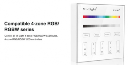 Mi Light RGB+W Touch opbouw Wandbediening, draadloze 4-zones