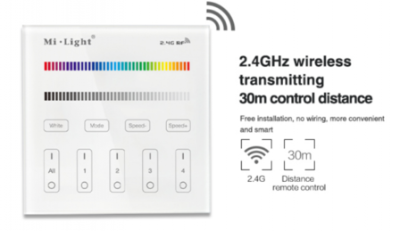 Mi Light RGB + W Touch Commande murale mont&eacute;e en surface, sans fil 4 zones