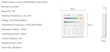 Mi Light RGB + W Touch surface mounted Wall control, wireless 4 zones