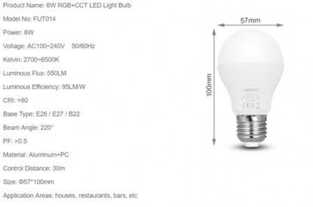 LED BULB E27 6W RGB + CCT Multicolor + Dual White (2700K - 6000K)