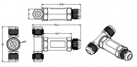 5-poliger wasserdichter T-f&ouml;rmiger Stecker IP67 