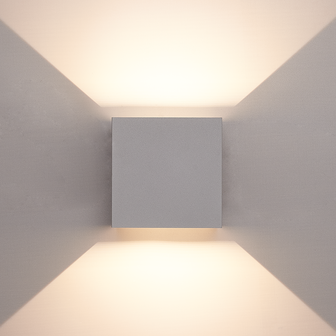 LED wandlamp CUBE 2x3W dimbaar + Sensor IP65 Zwart 3000k/warmwit -Tweezijdig oplichtend