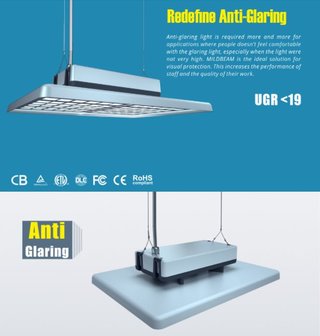 High bay Mildbeam flat 120w 4000k Neutraalwit 160lm/w &ndash; Anti glaring &ndash; OSRAM driver