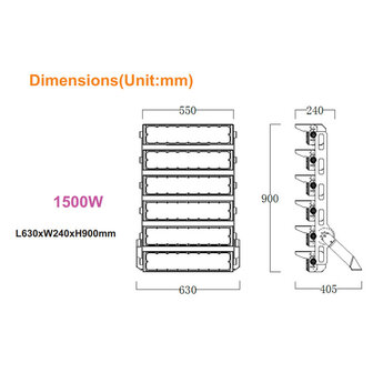 Stadium LED Schijnwerper Sharplux 1500w 5000k/koelwit &ndash; Philips driver &ndash; IP66