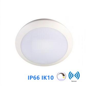 Led plafonni&egrave;re premium14W &Oslash;300mm dimbaar Sensor white switch IP66 IK10 Witte behuizing