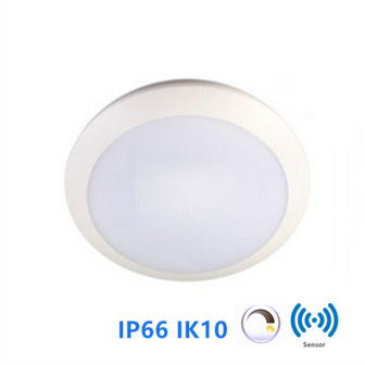 Led plafonni&egrave;re premium16W &Oslash;300mm dimbaar Sensor white switch IP66 IK10 Witte behuizing