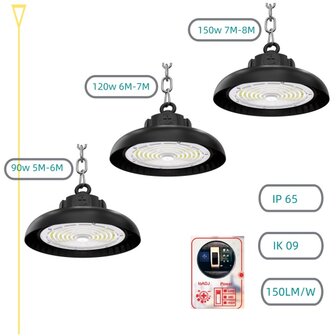 Led high bay lamp SharpBright Powerswitch 150W/120W/90W 6000k/Daglicht &ndash; Dimbaar &ndash; PHILIPS driver