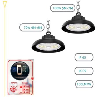 Led high bay light SharpLite Powerswitch 100W/70W 6000k/Daglicht &ndash; Dimbaar &ndash; PHILIPS driver
