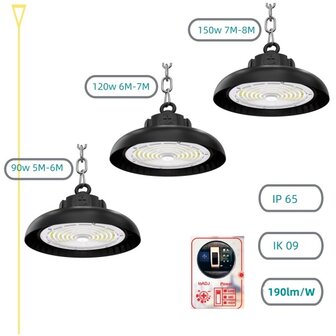 Led high bay light SharpLite Powerswitch 150W/120W/90W 3000k/Warmwit &ndash; Dimbaar &ndash; PHILIPS driver