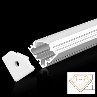 Aluminium hoekprofiel met PC afdekking 2m voor LED strip - zilver