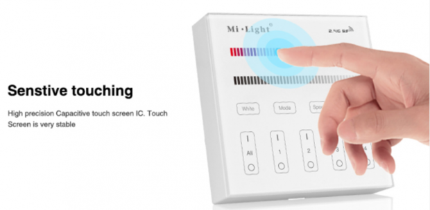 Mi Light RGB+W Touch opbouw Wandbediening, draadloze 4-zones