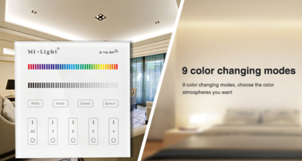 Mi Light RGB + W Touch surface mounted Wall control, wireless 4 zones