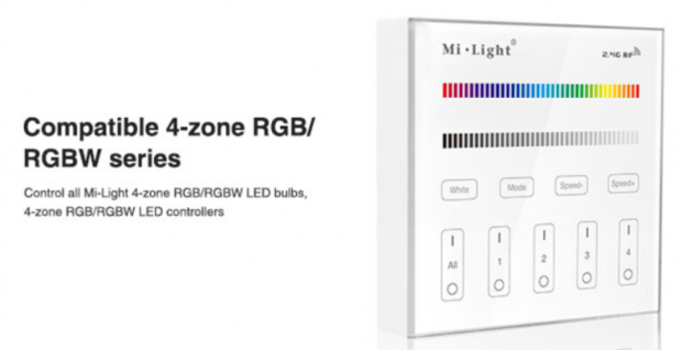 Mi Light RGB+W Touch opbouw Wandbediening, draadloze 4-zones