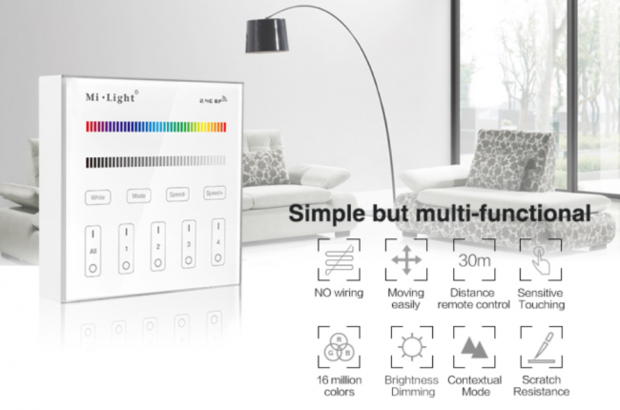 Mi Light RGB+W Touch opbouw Wandbediening, draadloze 4-zones