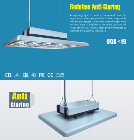 High bay Mildbeam flat 120w 4000k Neutraalwit 160lm/w – Anti glaring – OSRAM driver