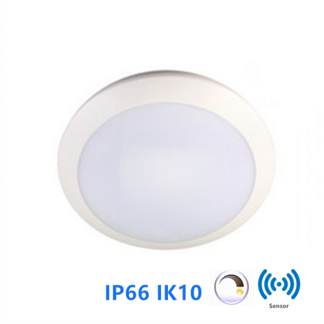 Led plafonnière premium16W Ø300mm dimbaar Sensor white switch IP66 IK10 Witte behuizing