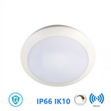 LED Deckenleuchte Premium 16W Ø300mm + dimmbar Sensor + Notschalter weiß IP66 IK10 Weißes Gehäuse