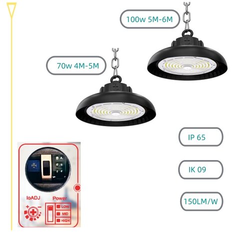 Led high bay lamp SharpBright Powerswitch 100W/70W 3000k/Warmwit &ndash; Dimbaar &ndash; PHILIPS driver