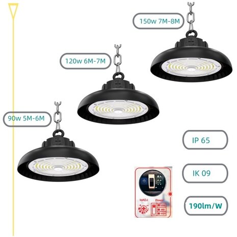 Led high bay light SharpLite Powerswitch 150W/120W/90W 3000k/Warmwit &ndash; Dimbaar &ndash; PHILIPS driver