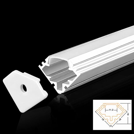 Aluminium hoekprofiel met PC afdekking 2m voor LED strip - zilver