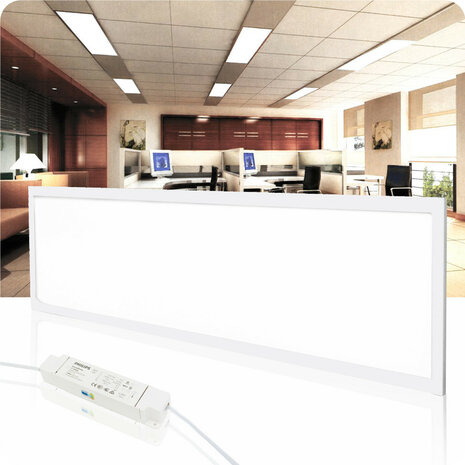 - Lieferung mit Treiber, 1,5 m Kabel und Euro-Stecker - Hohe Effizienz - flimmerfreier LED-Treiber  LED Panel Premium 150x11cm 40w weißer Rahmen 6000k / Tageslicht