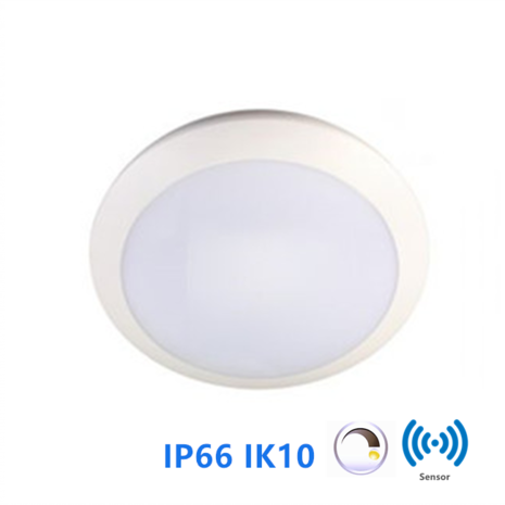 LED-Deckenleuchte 16W Ø300mm IP66 IK10 mit Sensor und Notaufnahme 4000k Neutralweiß * Dimmbar